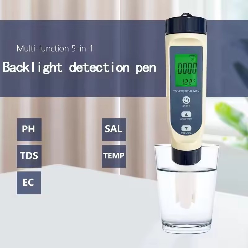 Multi-functional 5-in-1 PH/EC/TDS/SALT/TEMP water meters testing seawater drinking water swimming pool