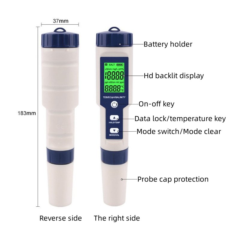 Hot Sale New 5 in 1 TDS/PH/EC Meter Pen for Garden Plants and Grass Multi-function Water Quality Tester