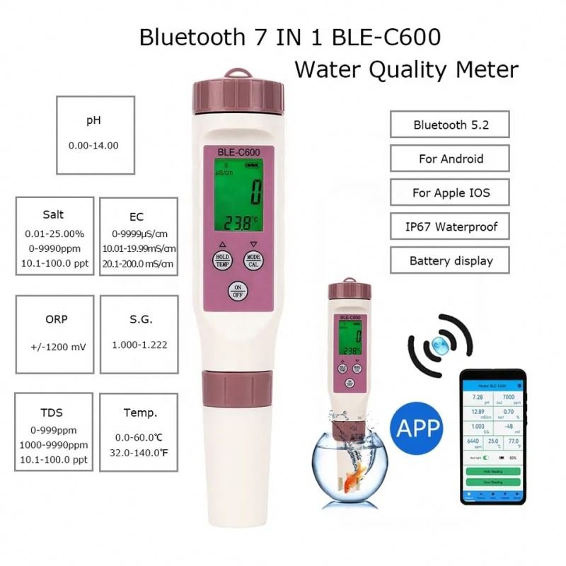 Bluetooth smart swimming pool floats Chlorine pH Meter 7 IN 1 Chlorine/pH/salt/EC/ORP/TEMP ppm Tester Meter monitor