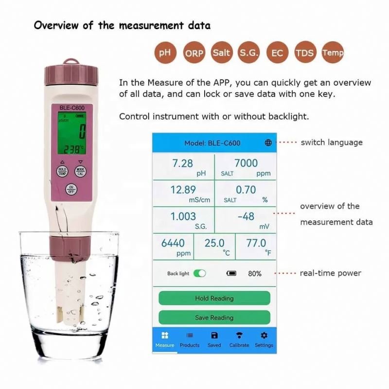 Bluetooth smart swimming pool floats Chlorine pH Meter 7 IN 1 Chlorine/pH/salt/EC/ORP/TEMP ppm Tester Meter monitor