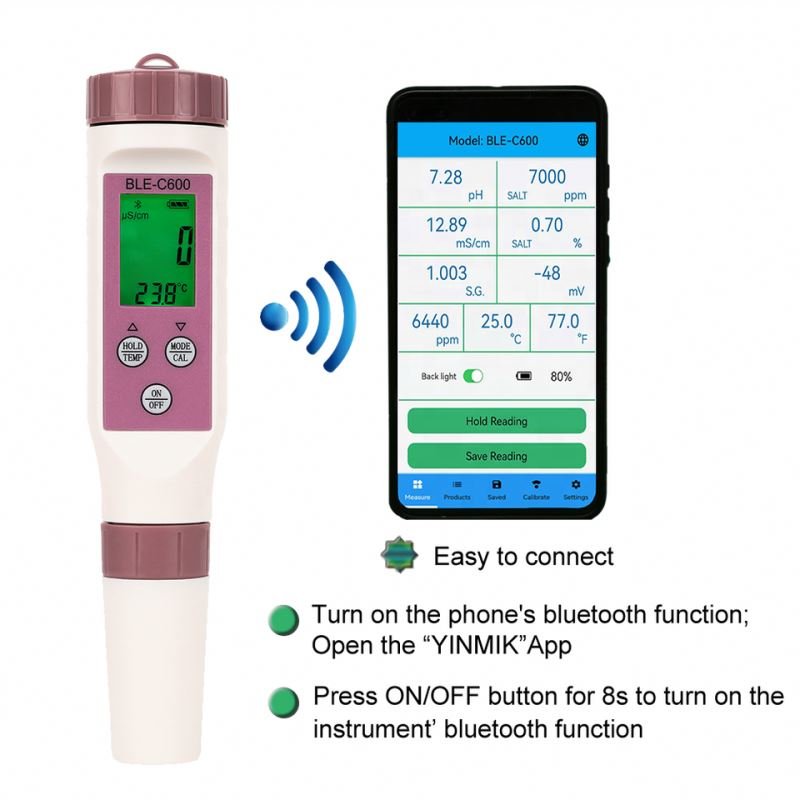 Bluetooth smart swimming pool floats Chlorine pH Meter 7 IN 1 Chlorine/pH/salt/EC/ORP/TEMP ppm Tester Meter monitor