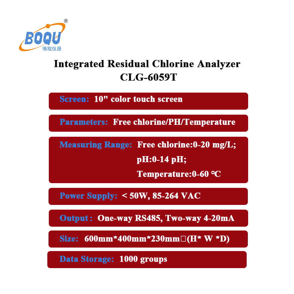 CLG-6059T Integrated Industrial Online Free Residual Chlorine Measurement Analyser Detector Analysis Controller Analyzer Meter