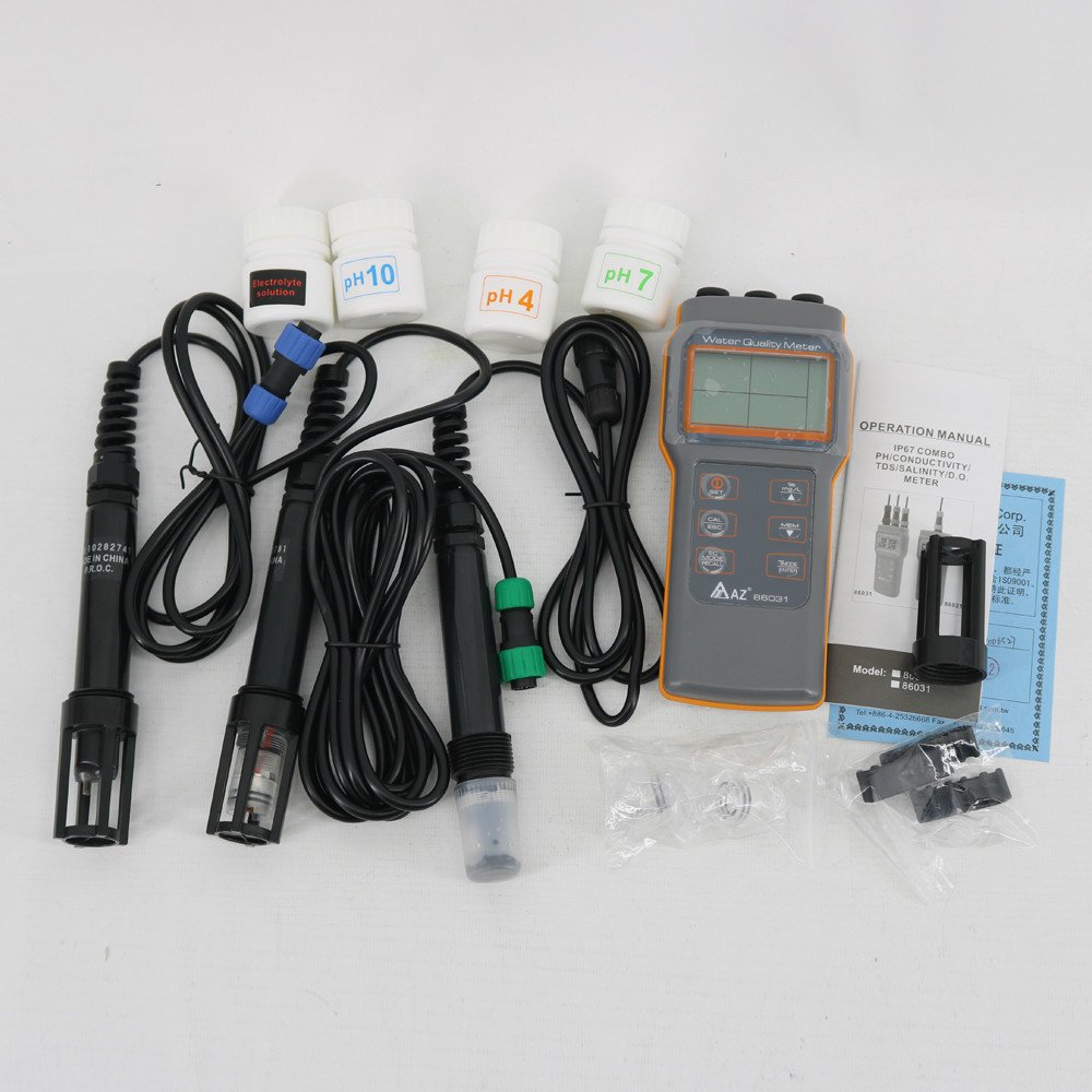 Upgraded Digital Water Quality Meter Dissolved Oxygen Tester PH Meter Conductivity Salinity Temperature Saltiness Meter AZ86031