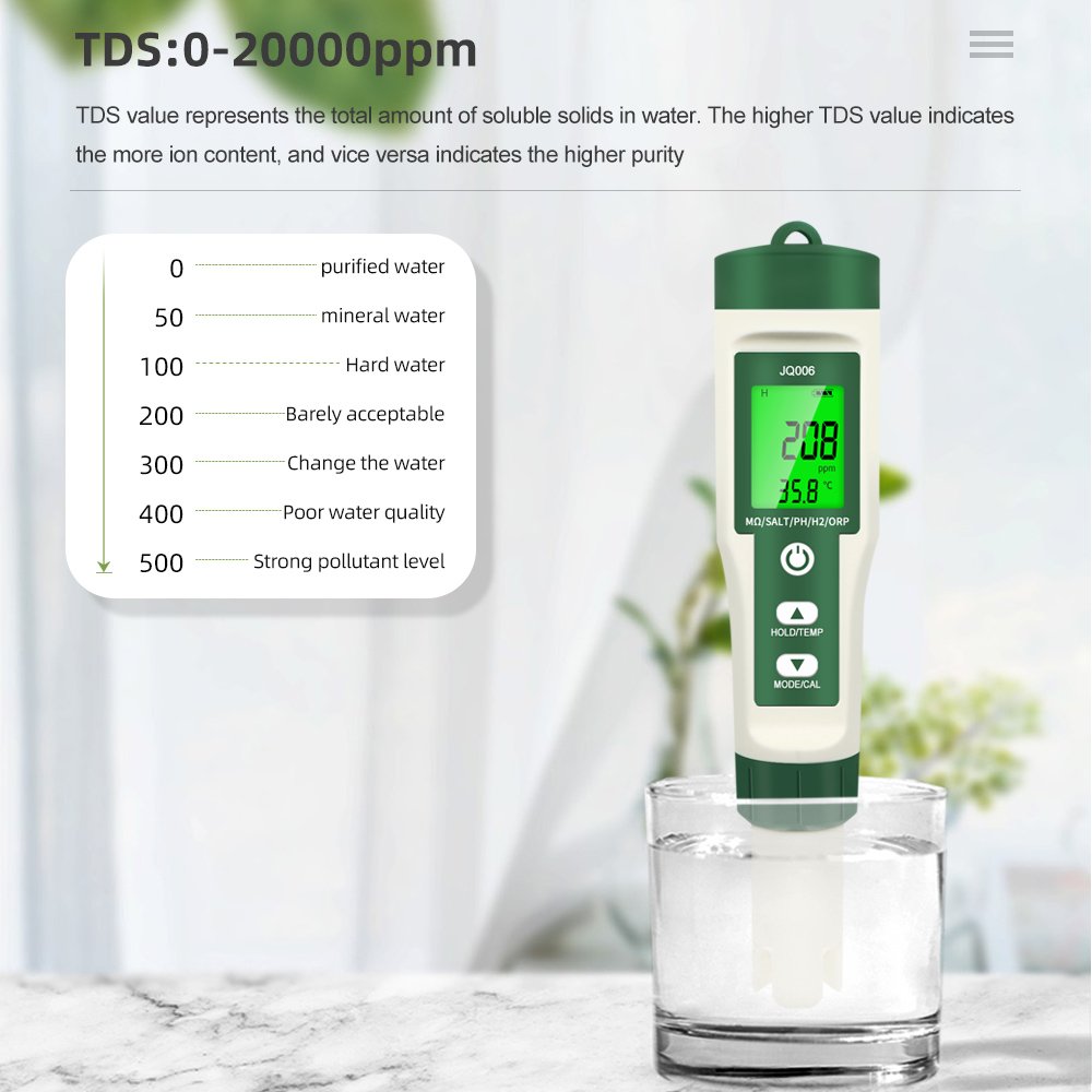 10 in 1 Digital PH/TDS/EC/SALT/TEMP/S.G/ORP/H2/Fertile/Resistivity Meter