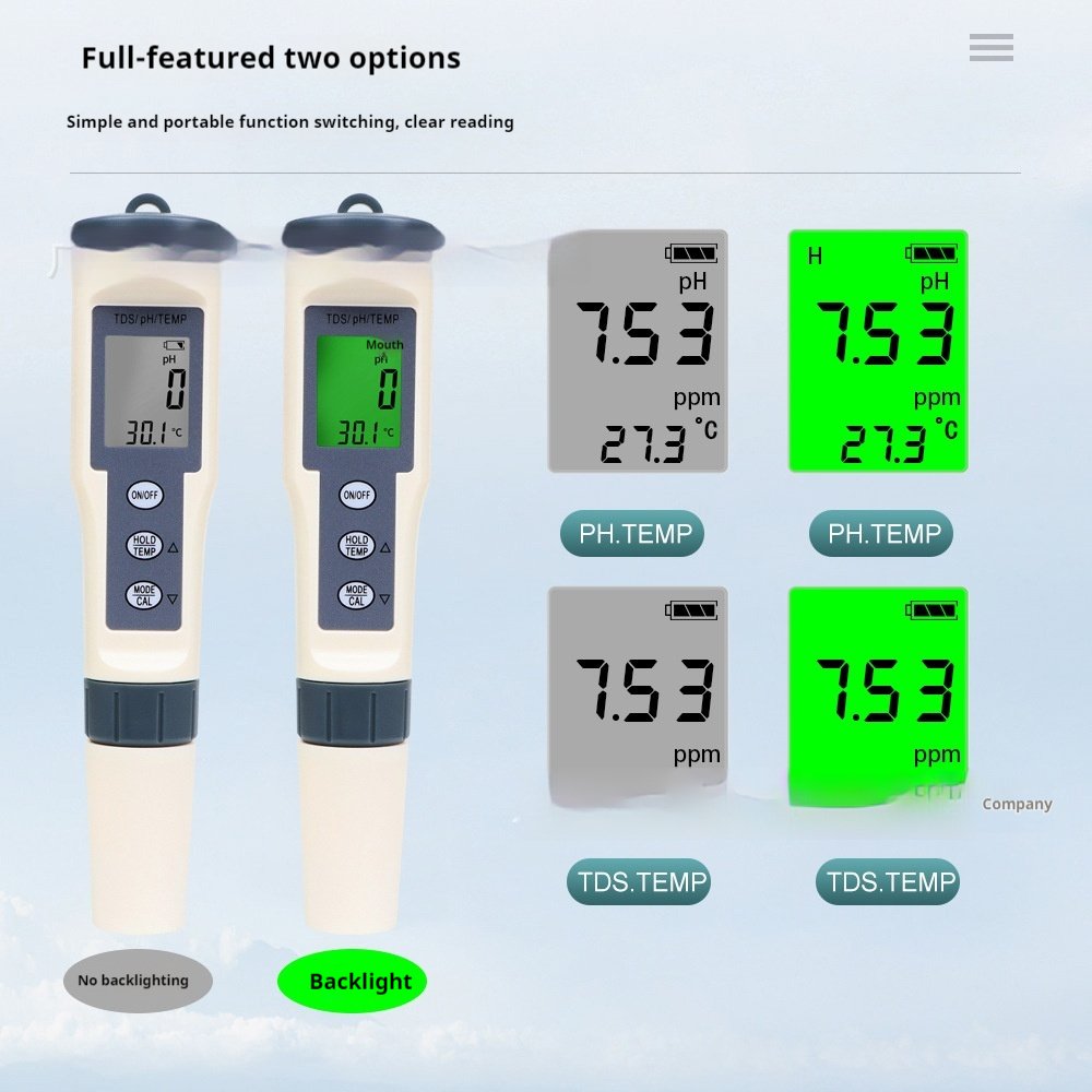 3-in-1 Water Quality Tester Pen TDS/pH/Temp pH Meter Multi-parameter with Backlight