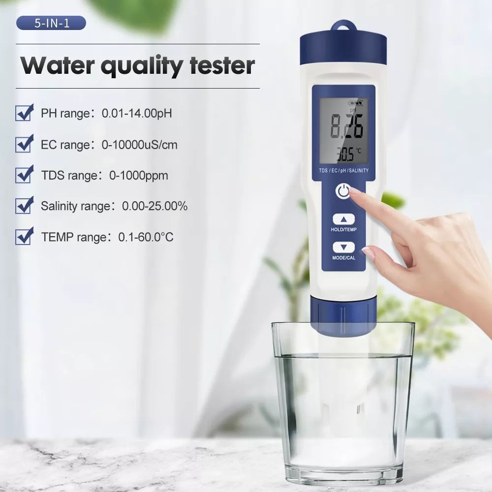 OEM logo EZ-9909 Top sell swimming pool Aquariums meter 5 in 1 TDS/EC/PH/Salinity/TEMP