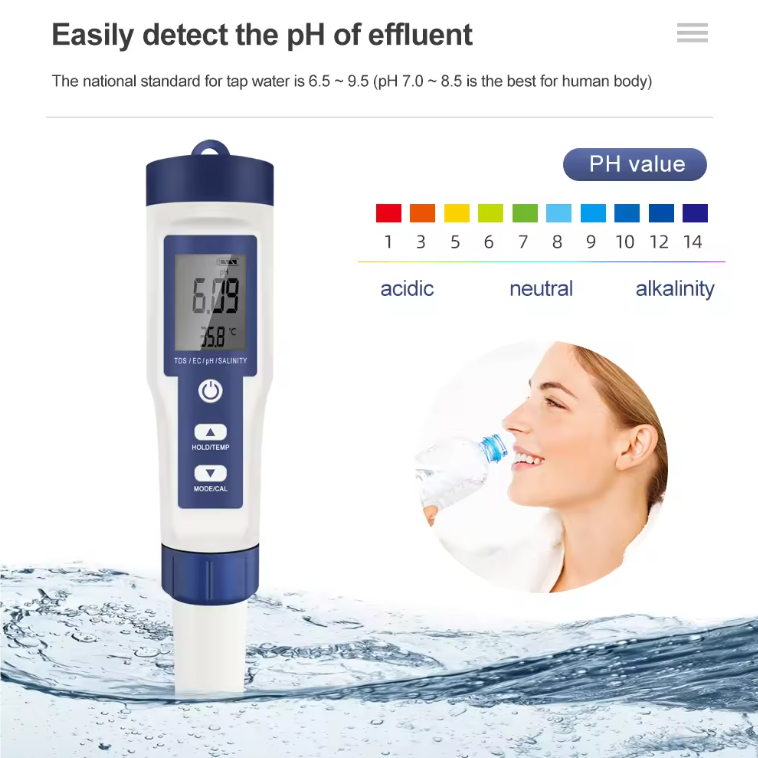 OEM logo EZ-9909 Top sell swimming pool Aquariums meter 5 in 1 TDS/EC/PH/Salinity/TEMP