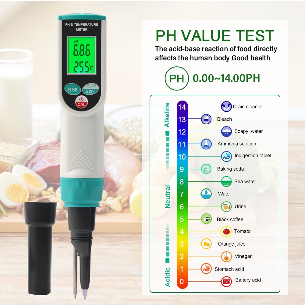 Digital Food ph Meter Waterproof pH/Temperature Acidity Meter with Backlit LCD Display for Meat Cheese Dough