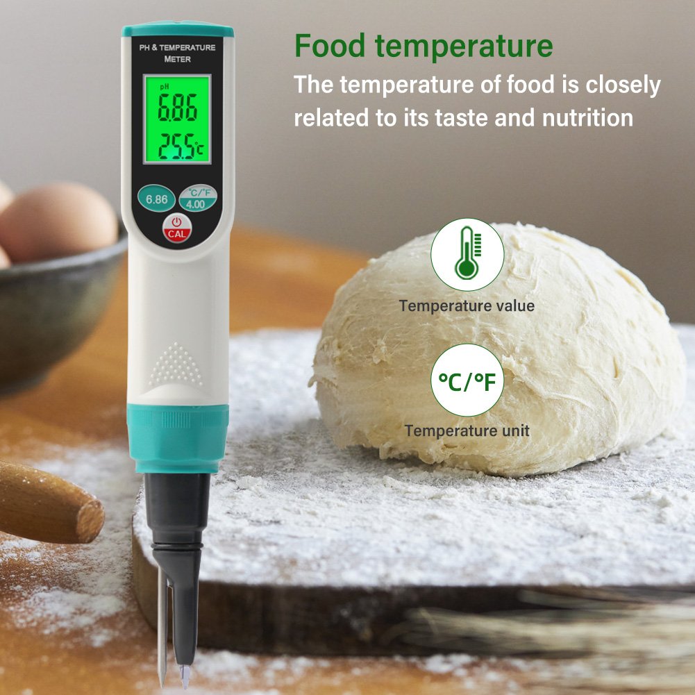 Digital Food ph Meter Waterproof pH/Temperature Acidity Meter with Backlit LCD Display for Meat Cheese Dough