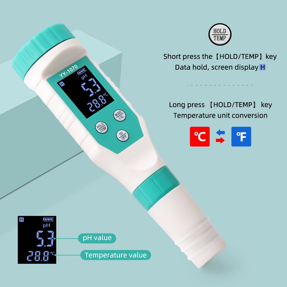 7 in 1 Chlorine Tester ORP/EC/TDS/Salinity/Temp/FAC Digital pH Meter for Swimming Pool Aquarium Hydroponic Spa