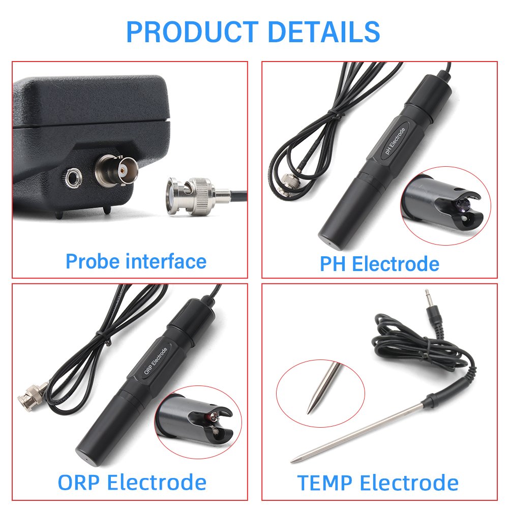 Yieryi 3-in-1 High Accuracy Portable pH/mV/Temp Meter + Replaceable pH & ORP Electrodes + Temperature Probe