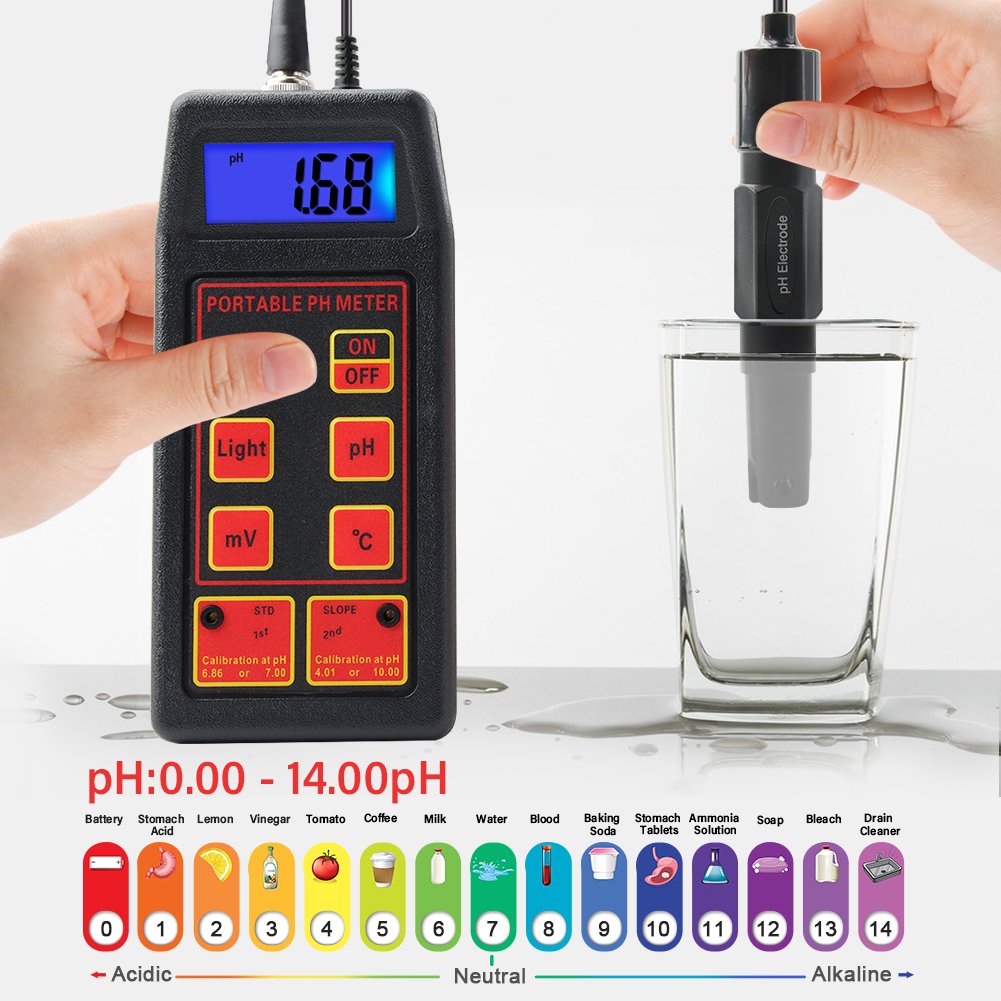 Yieryi 3-in-1 High Accuracy Portable pH/mV/Temp Meter + Replaceable pH & ORP Electrodes + Temperature Probe