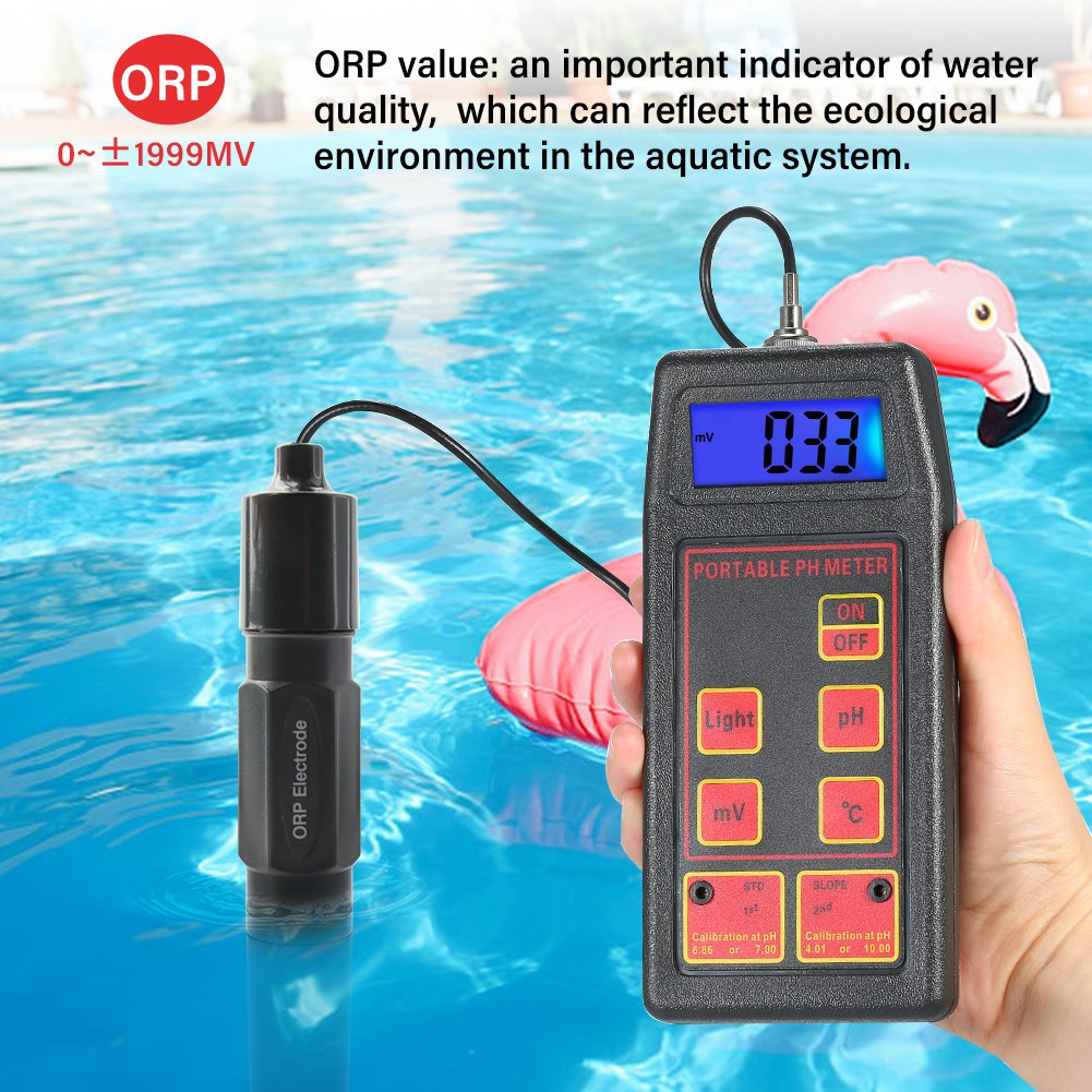 Yieryi 3-in-1 High Accuracy Portable pH/mV/Temp Meter + Replaceable pH & ORP Electrodes + Temperature Probe
