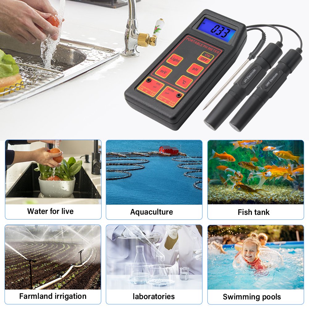 Yieryi 3-in-1 High Accuracy Portable pH/mV/Temp Meter + Replaceable pH & ORP Electrodes + Temperature Probe