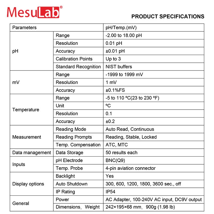 MesuLab water quality analyzer electronic profesional benchtop ph-meter lab digital ph device machine tester meter for cosmetics