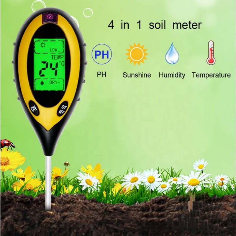 4 In 1 LCD Temperature Sunlight pH Moisture Soil Meter for Garden Farm Greenhouse Soil Fertility Tester