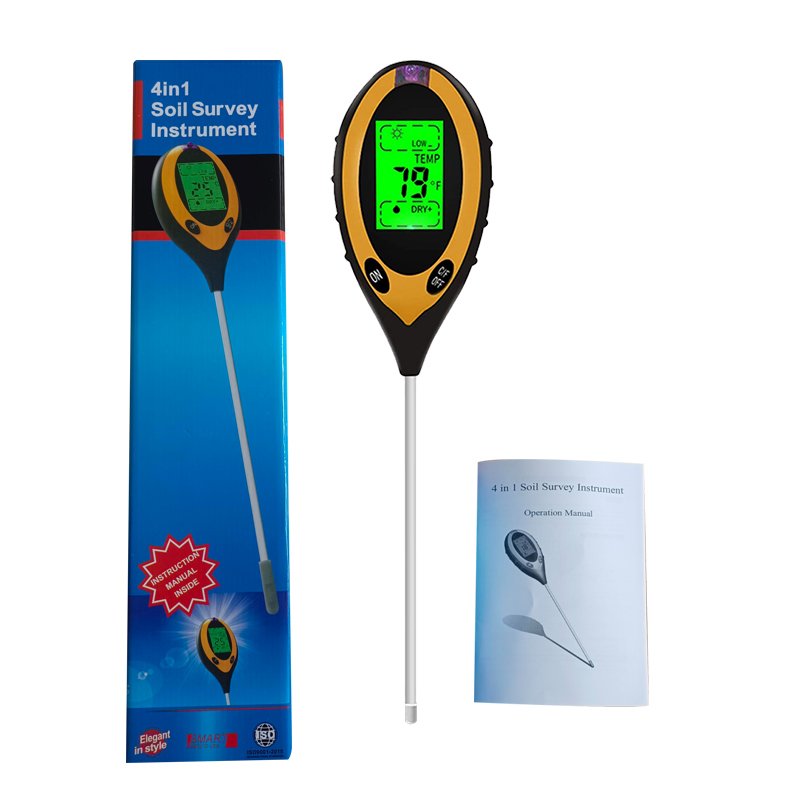 4 In 1 LCD Temperature Sunlight pH Moisture Soil Meter for Garden Farm Greenhouse Soil Fertility Tester