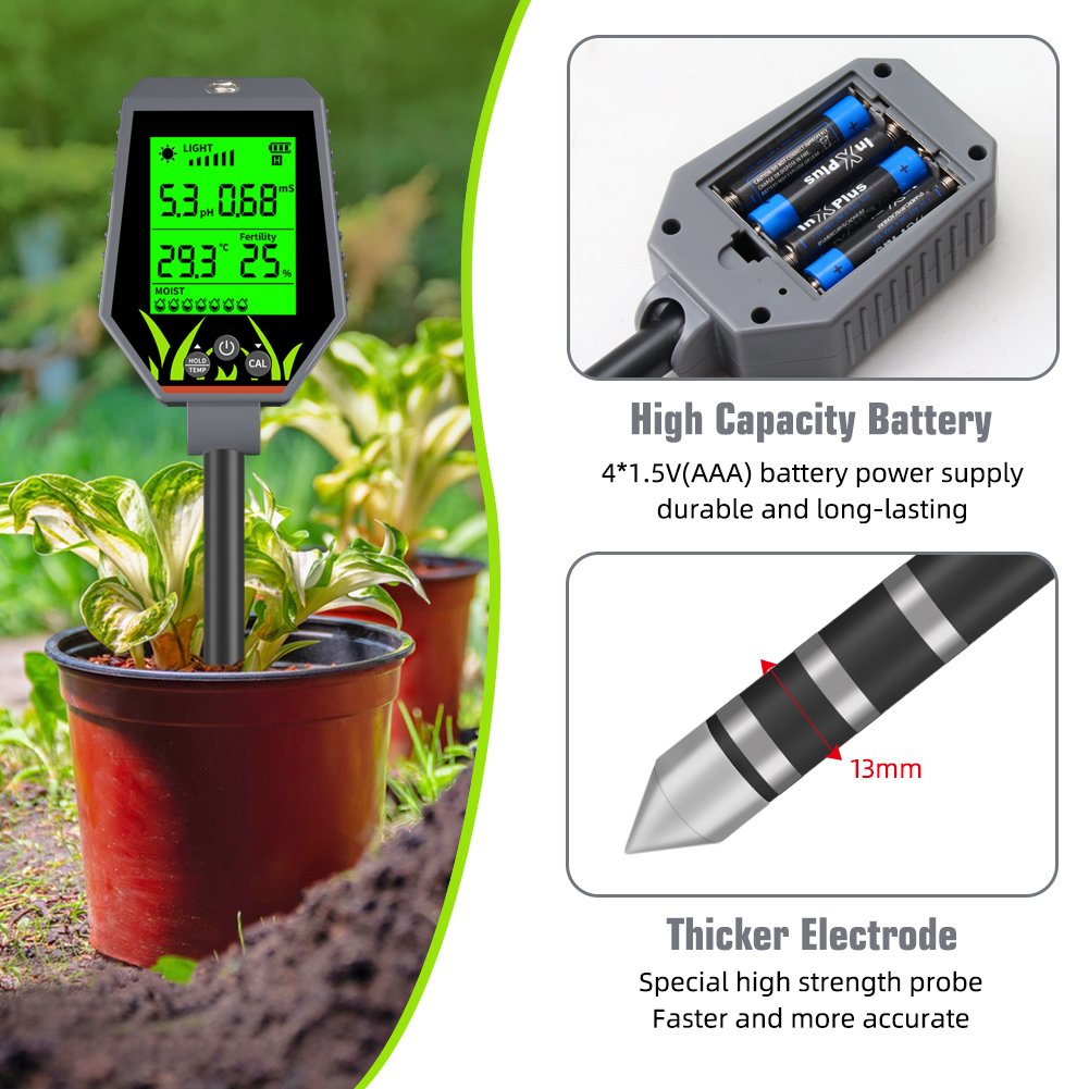 New Arrival 6 in 1 soil tester soil PH/EC/humidity/Fertility/Light /temperature Soil Testing Tools