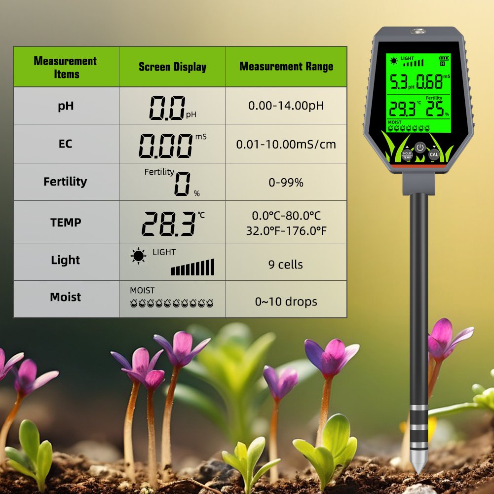 New Arrival 6 in 1 soil tester soil PH/EC/humidity/Fertility/Light /temperature Soil Testing Tools