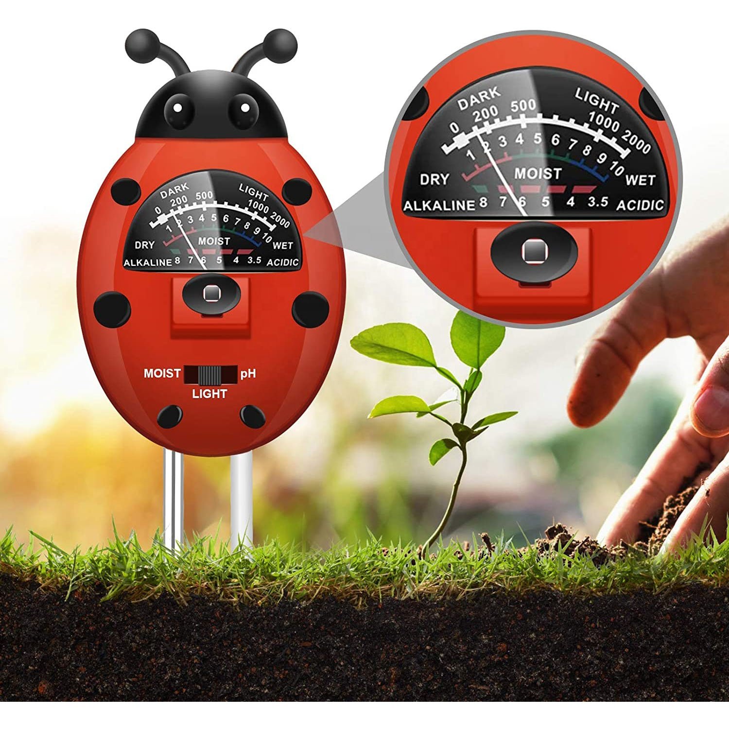 Soil Tester 3 in 1 3 in 1 Soil Meter, Soil PH/Light/Moisture testing kit soil test kit for plants indoor and outdoor