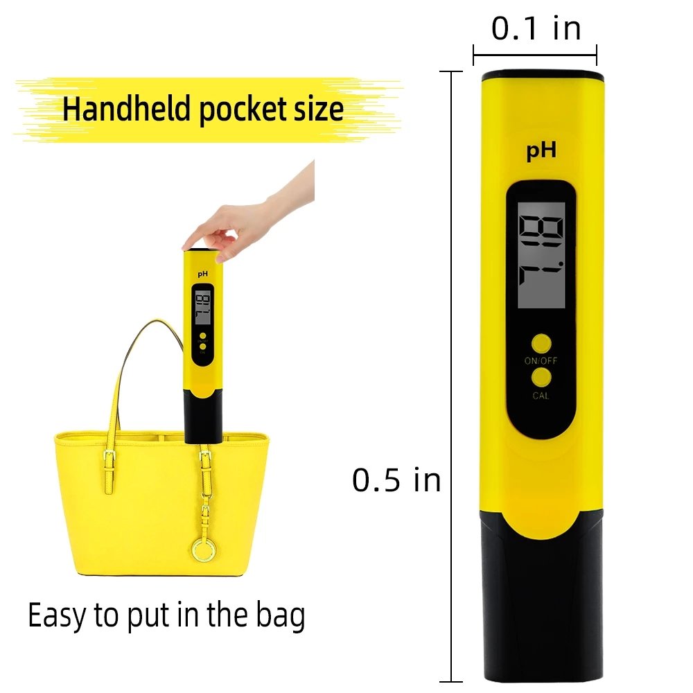 Pocket-Sized Range 0.00~14.00 Water Quality Tester Portable Digital pH Meter w/ ATC 3-points Calibration for Lab Home Aquarium