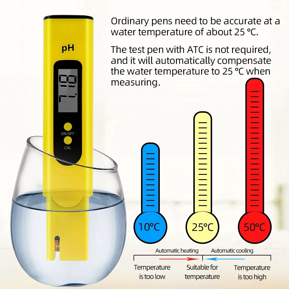 Pocket-Sized Range 0.00~14.00 Water Quality Tester Portable Digital pH Meter w/ ATC 3-points Calibration for Lab Home Aquarium