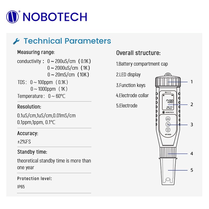 NOBO Handhold TDS water quality tester NPT-CD501 tap water TDS pen tester and tds water tester price conductivity meter