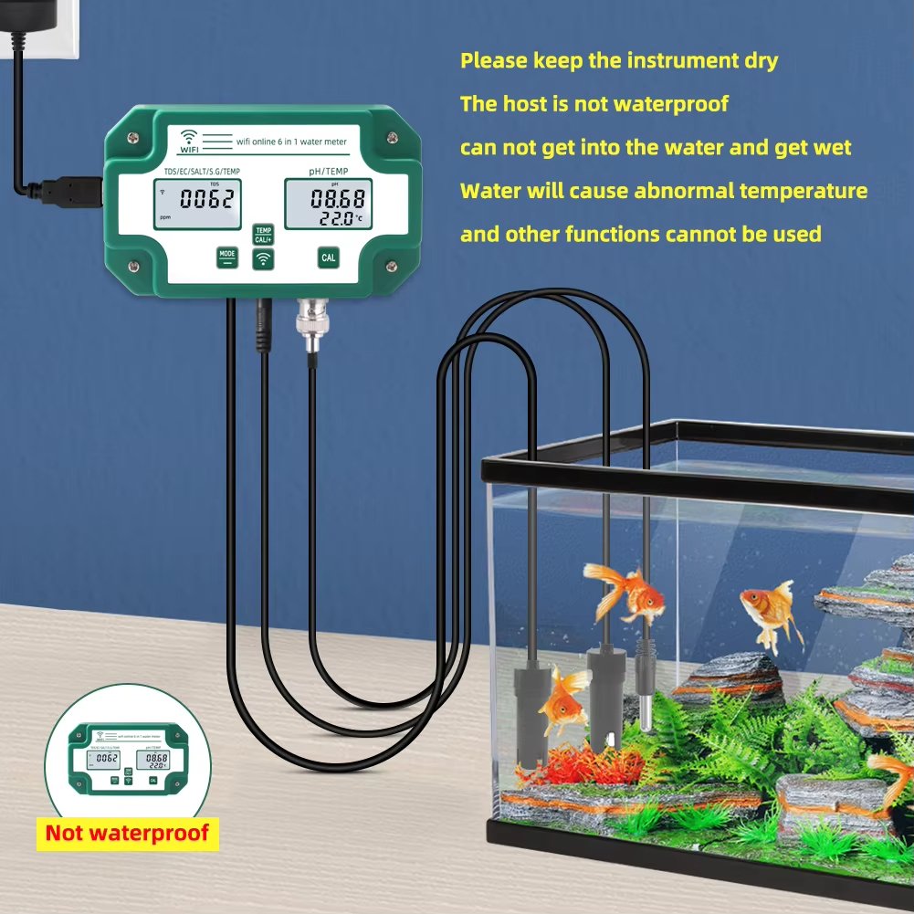 Smart Tuya Wifi Water Quality Detector With Data Logger Function 6 IN 1TDS.EC.PH.Salinity .G.S.Temp PH Meter