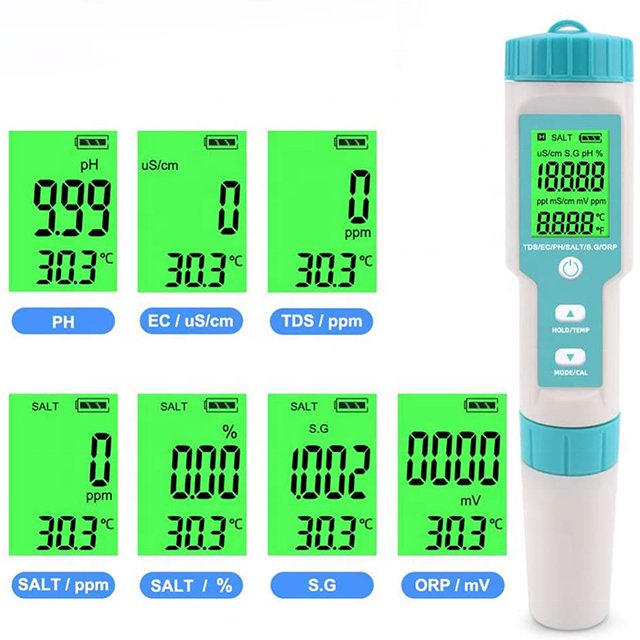 Multifunctional 7-in-1 Ph/tds/orp/temp Meter Ph Tester For Swimming Pool