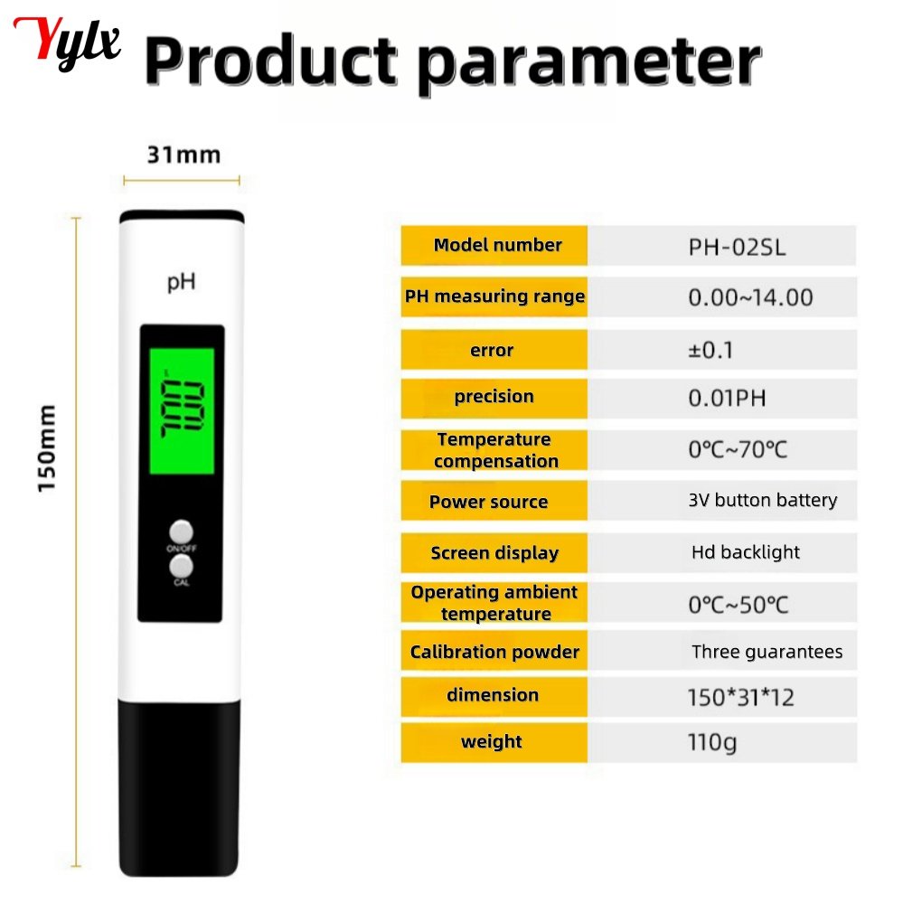 0~14 Portable Ph meter Waterproof pH water test pen Digital pen aquarium pool water pH meter