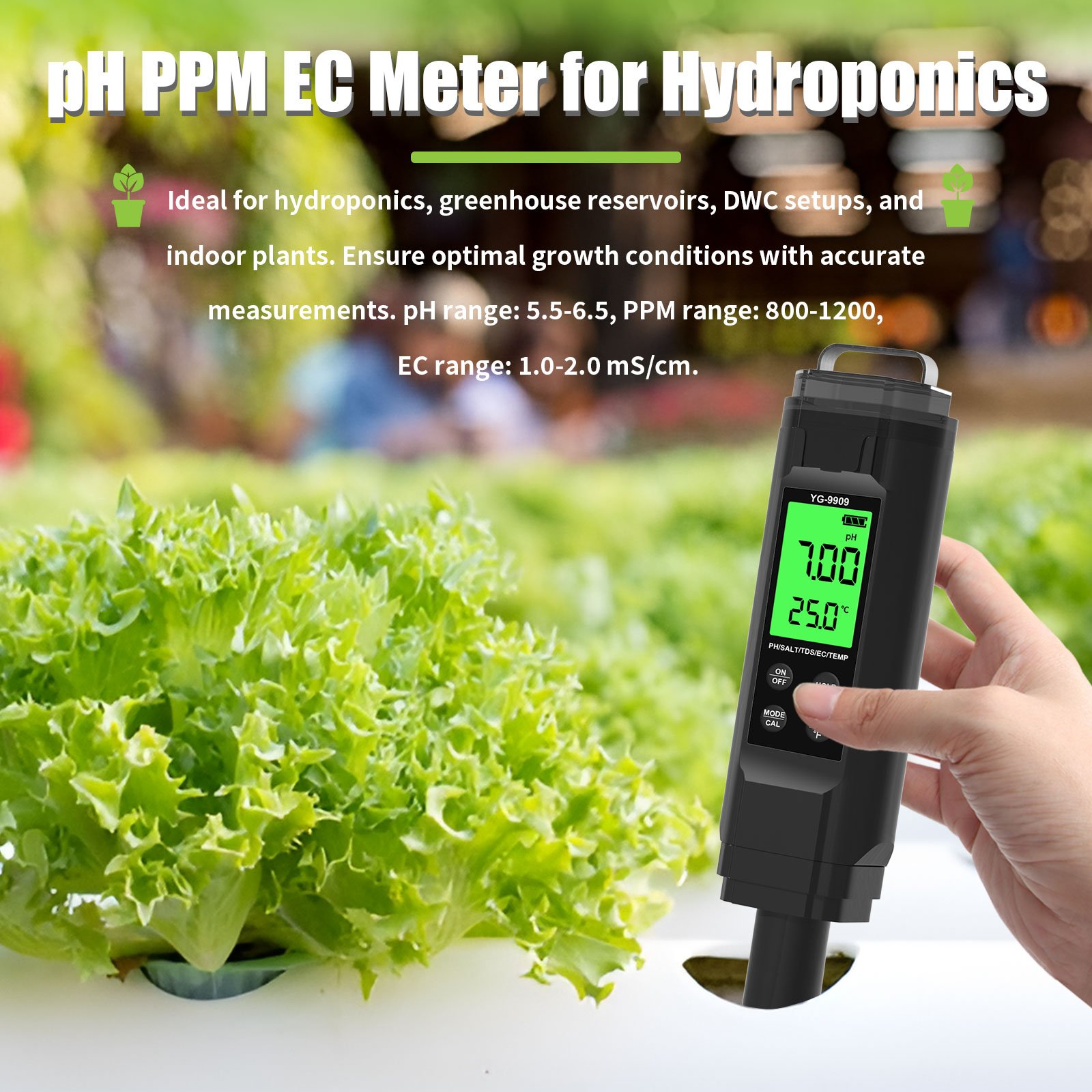 New Large LCD backlit Sreen 5 in 1 PH/Salinity /EC/TDS/TEMP Saltwater Pool Salinity Tester Drinking Water pH Meter