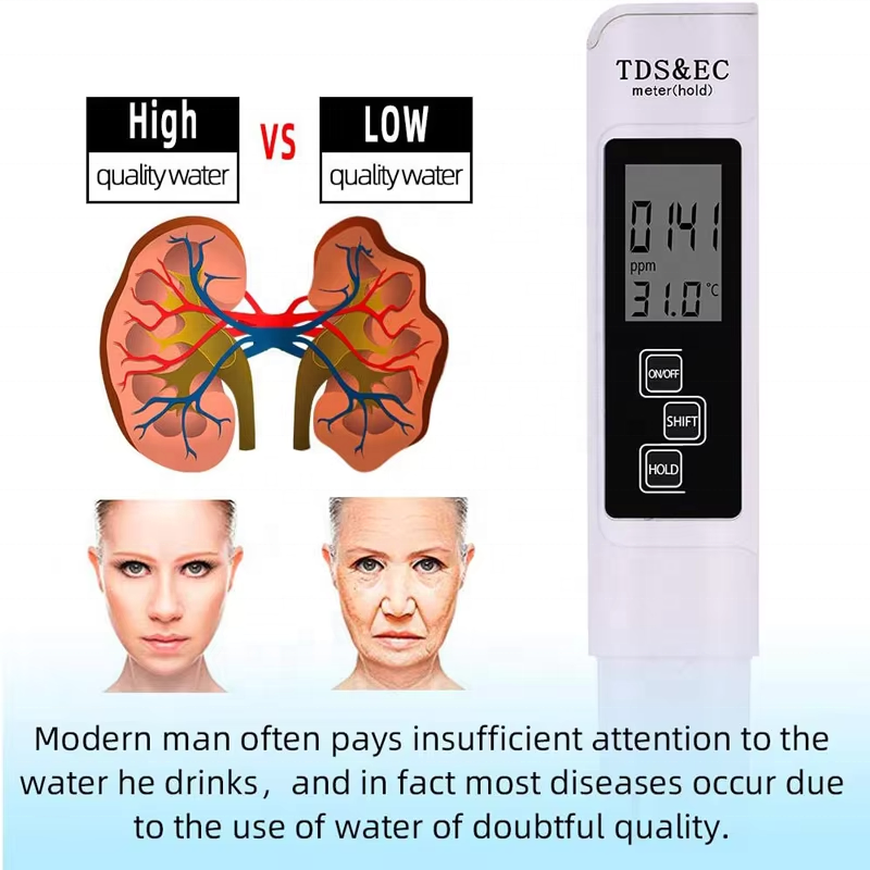 Water Quality Tester Portable Test Pen Type TDS Meter EC Meter 3 in 1 Water Test Pen with Temp TDS EC Test Pen