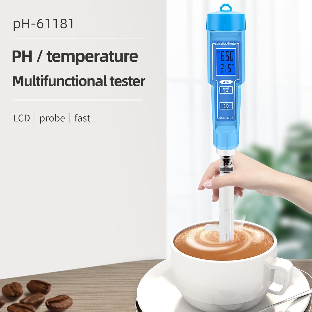 High Precision Digital 2 in 1 pH Temp Meter, Skin pH Acid meter for Meat, Cosmetic Water