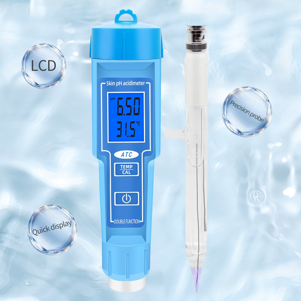 High Precision Digital 2 in 1 pH Temp Meter, Skin pH Acid meter for Meat, Cosmetic Water