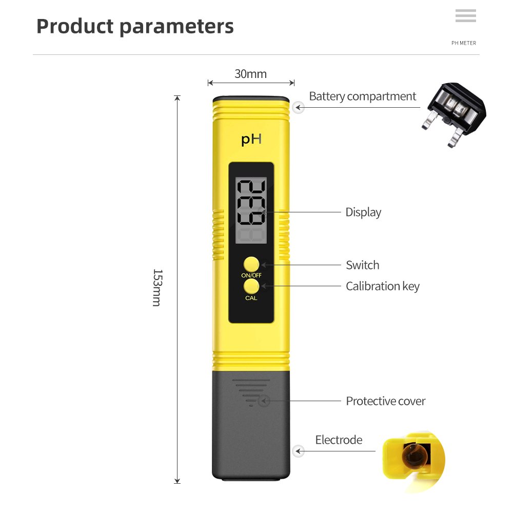 Yellow Portable Digital LCD Display Pen Type ATC Water Quality Tester Mini PH Meter
