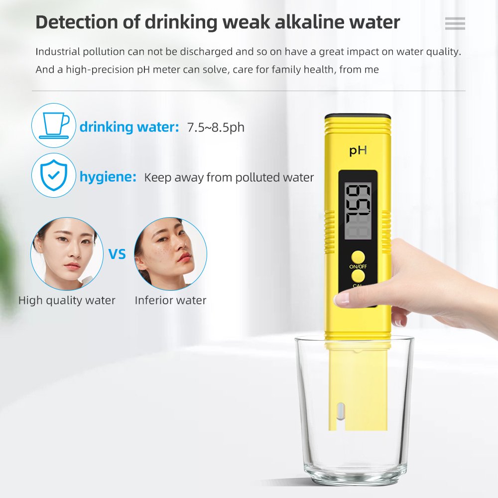 Yellow Portable Digital LCD Display Pen Type ATC Water Quality Tester Mini PH Meter