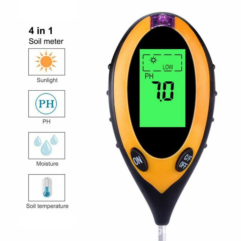New 4 IN 1 Digital Soil Moisture Meter PH Meter Temperature Sunlight Tester for Garden Farm Lawn Plant with LCD Displayer