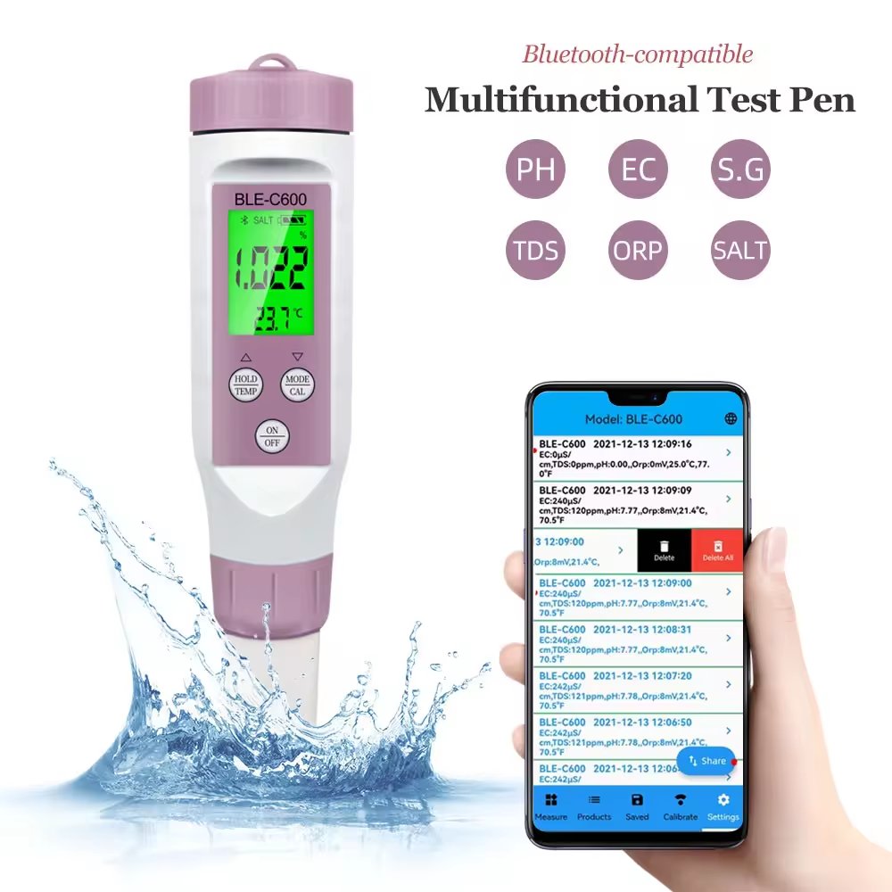 Portable 7-in-1 Digital Online Water Quality Meter Measures TDS EC ORP S.G Salinity PH ATC- Compensation