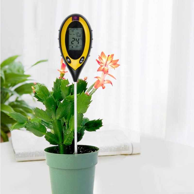 Soil PH Meter 4 IN 1 PH/Temperature/Moisture/Sunlight Tester Garden Plant Flower Digital Soil PH Meter