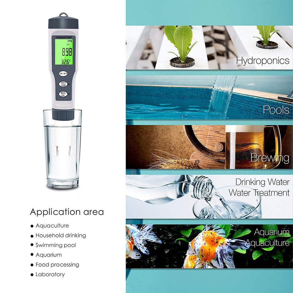 10 in 1 Digital PH Meter Water, H2/TDS/EC/PH/SALT/S.G/ORP/TEMP/Res.m/Fertile Water Quality Monitor Tester