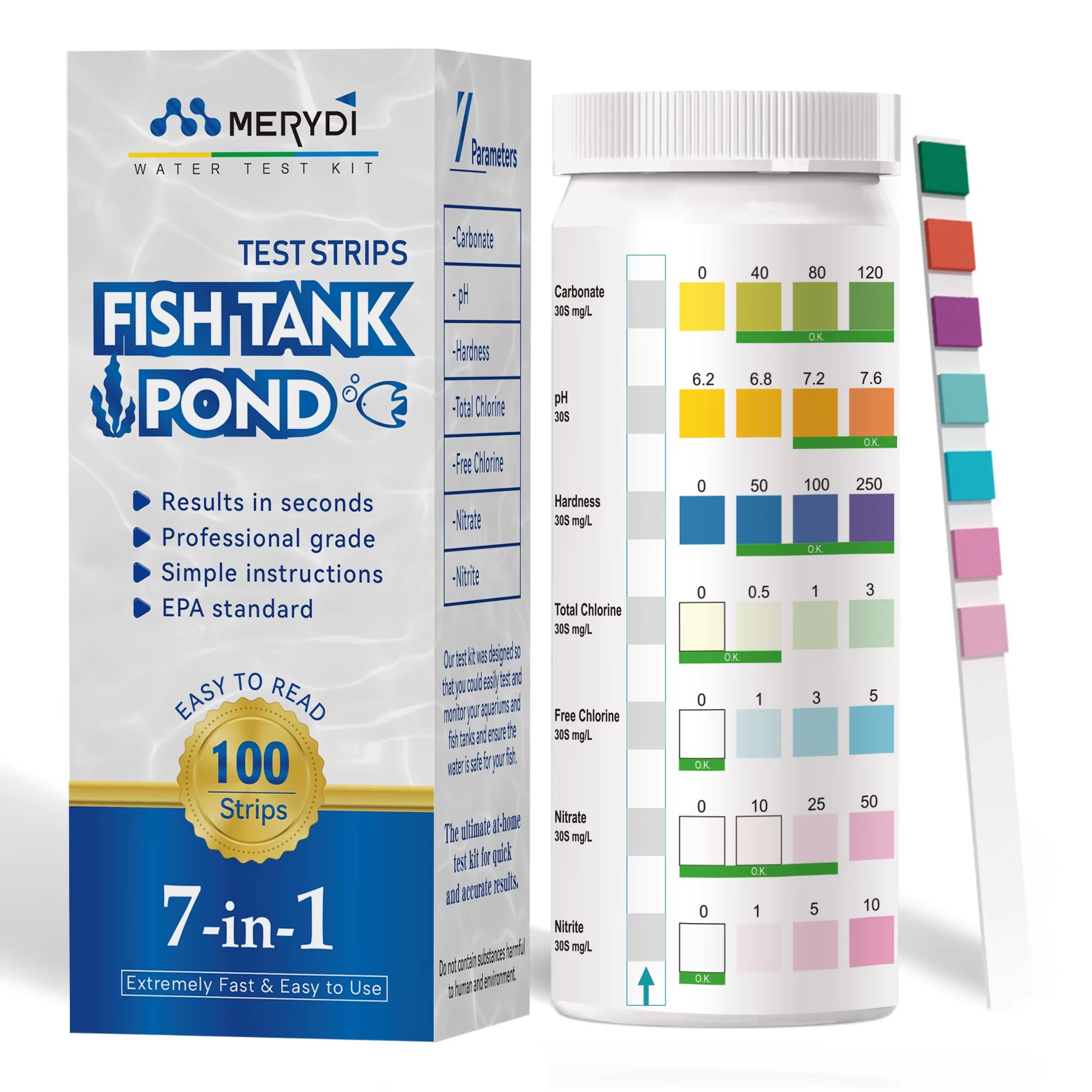 7 in 1 Pond & Fish Tank Water Quality Test Strips Customizable Fish Test Kit with OEM ODM OBM Support