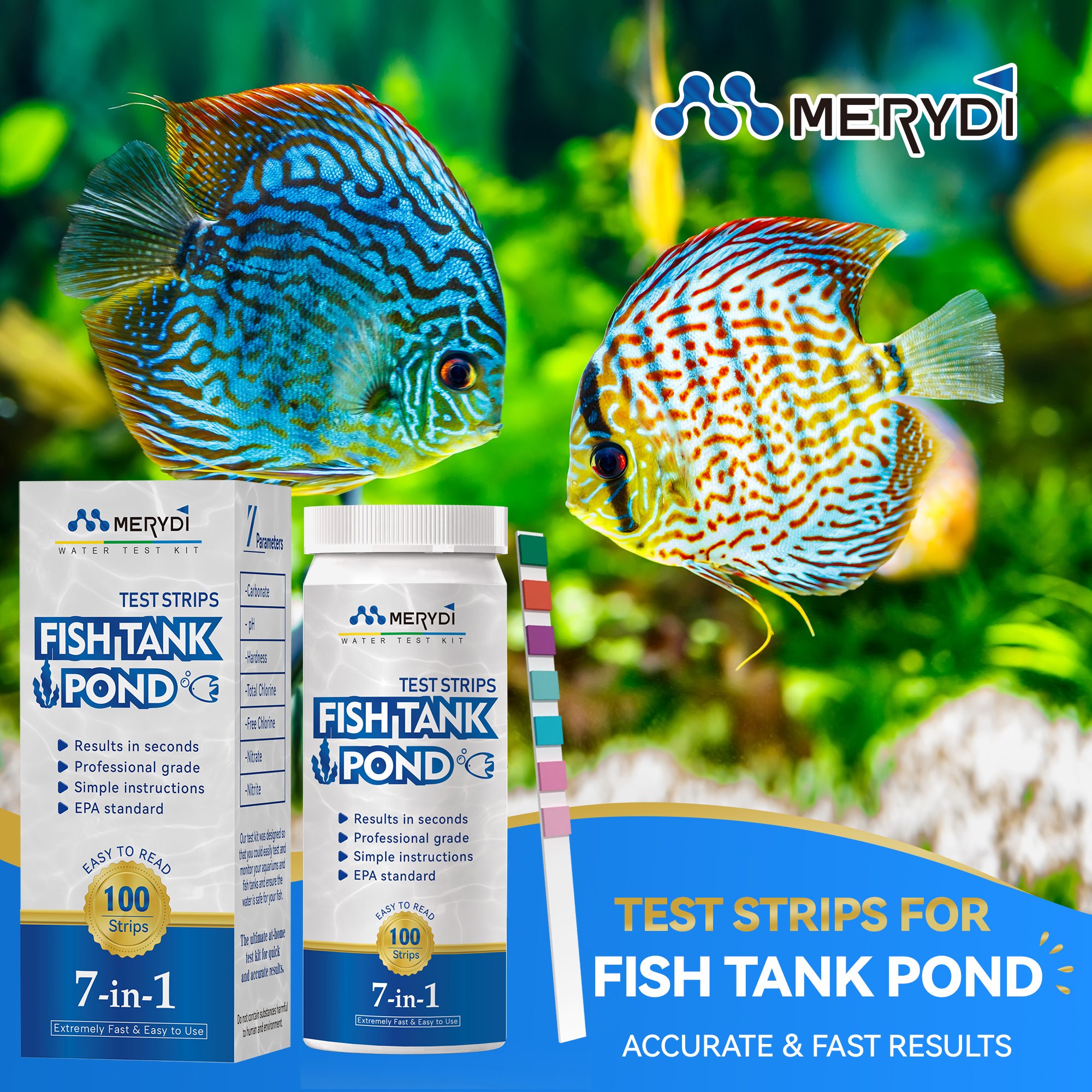 7 in 1 Pond & Fish Tank Water Quality Test Strips Customizable Fish Test Kit with OEM ODM OBM Support