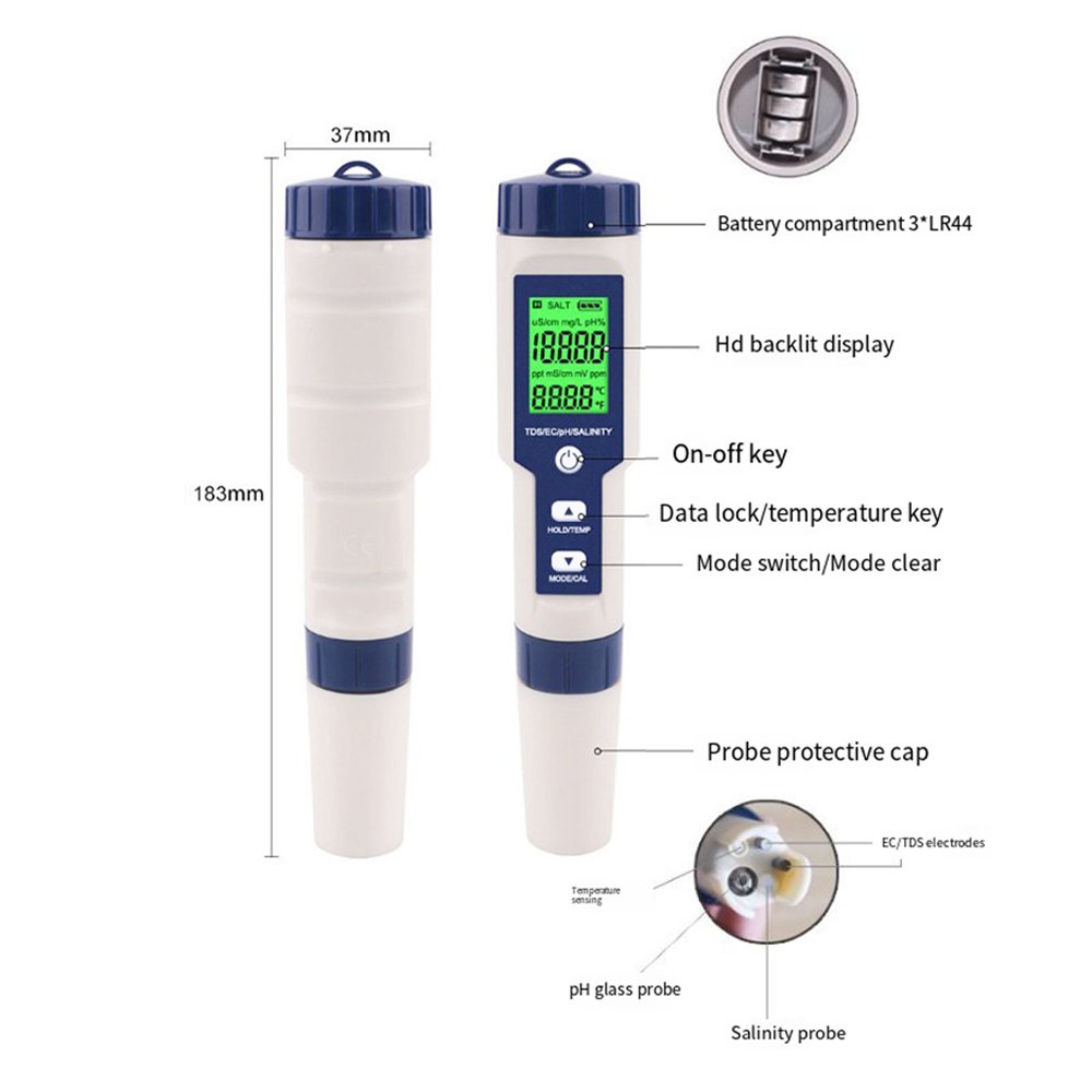 Portable swimming pool ph tester ph meter pen thermometer pool water quality digital test pen