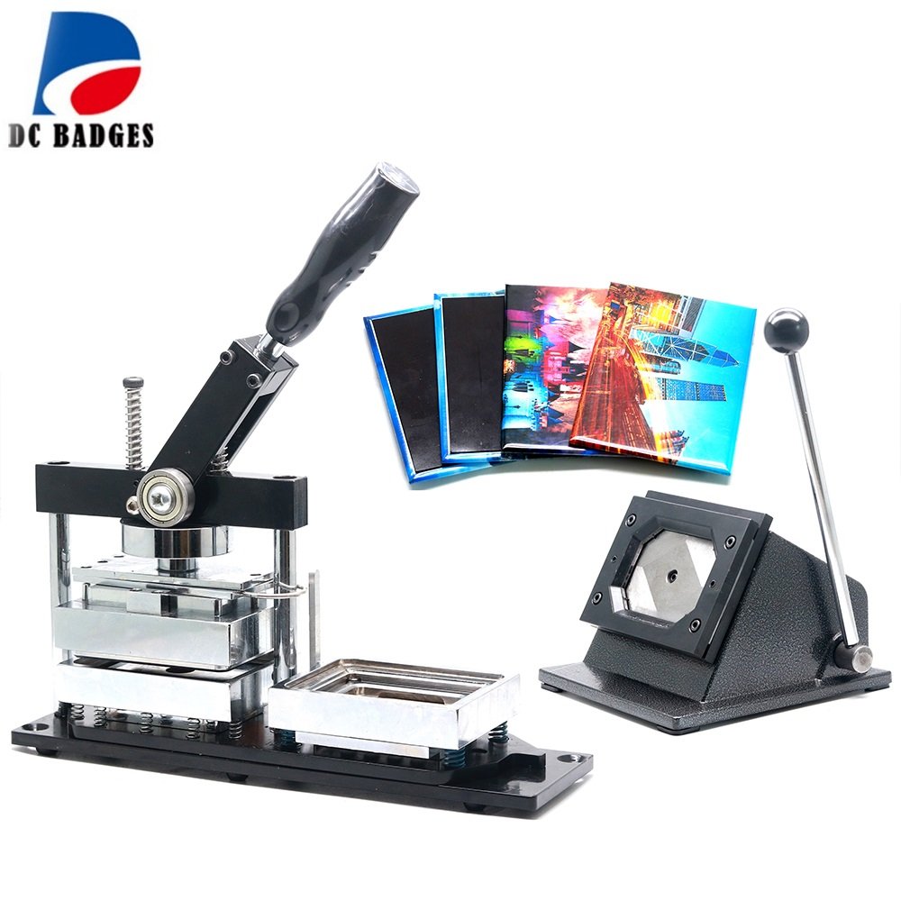 Rectangle 90*65cm shape fridge magnet button maker with 90*65mm paper cutter and 200pcs fridge magnet component