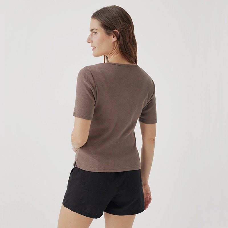 Custom Women 2024 Summer Henley Tunic Top V Neck Short Sleeve Button UP Solid Slim Fit Casual Bamboo Ribbed Knit Shirt Blouses