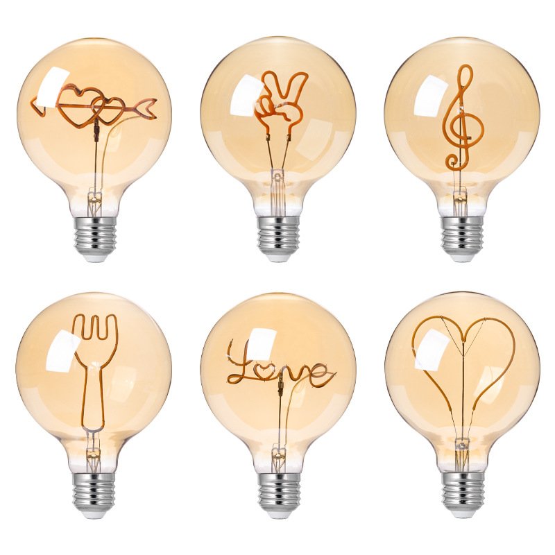 AC85-265V G125 Led Line bulb soft filament Edison Lamp with letter creative Globe large filament bulb