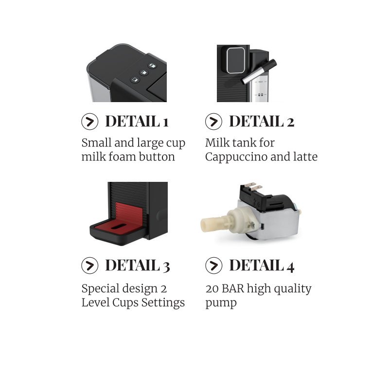 Coffee Maker WITH 2 Button for Short Espresso and Lungo cup coffee capsule coffee machine Milk tank for Cappuccion and latte