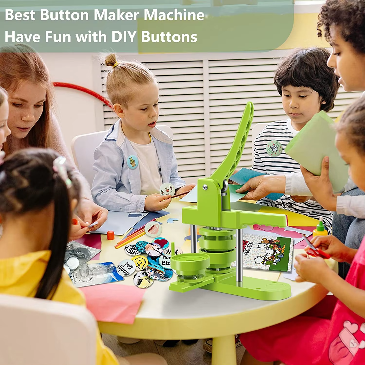Manual DIY Badge Press Machine DIY Custom Metal Structure Badge Making Machine for Home school Making Badges & Buttons