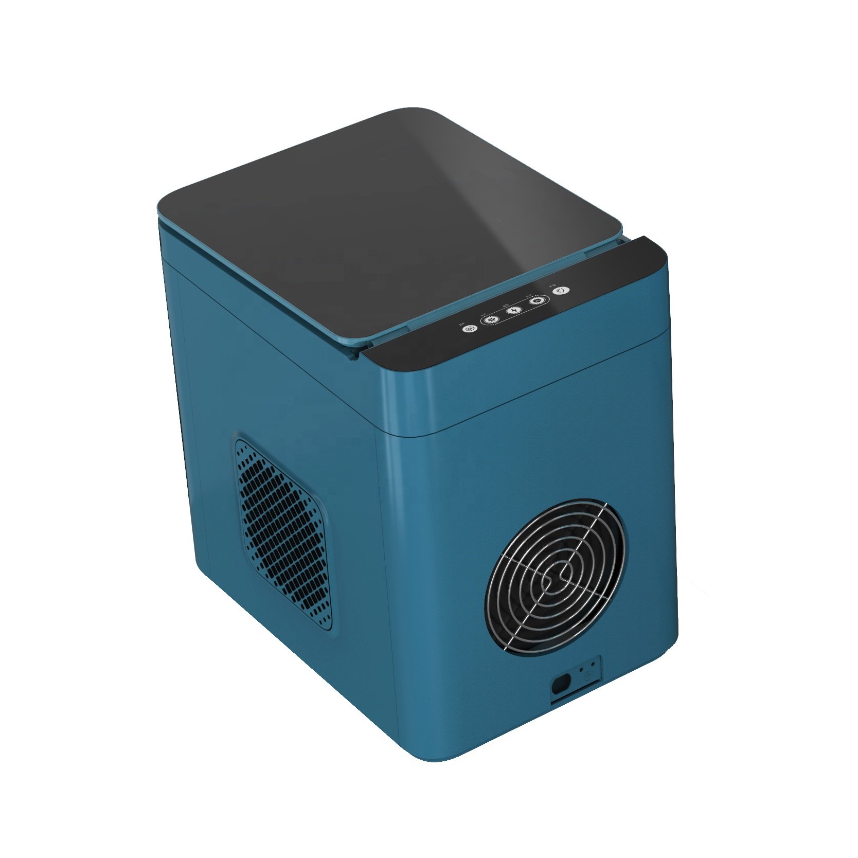 Small portable ice maker with novel large glass with bullet shaped 9 ice lattice is often used in home kitchens