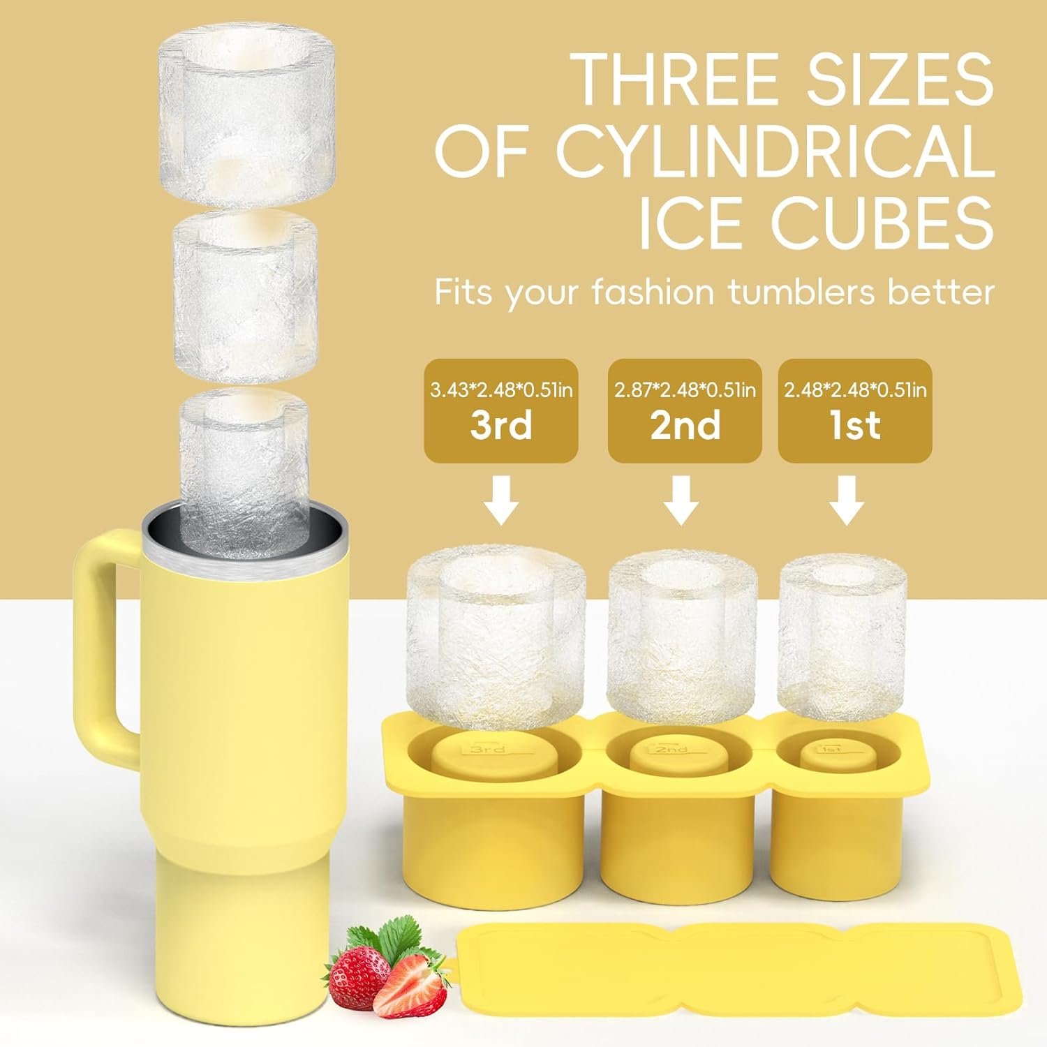 Freezer Silicone Ice Cube Tray 3 Hollow Cylinders Ice Cube Mold Easy-Release Ice Cube Tray for Stanley Cup Accessories 20-40oz